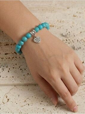 Turquoise Beaded Charm Bracelet “Made with Love" Heart Charm Bracelet, NWT